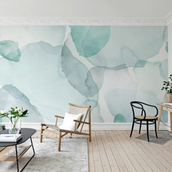 Fototapet floral albastru în living modern