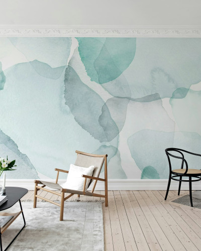 Fototapet floral albastru în living modern