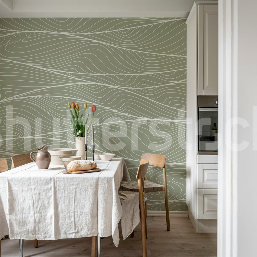 Tapet gri cu design ondulat într-un living elegant