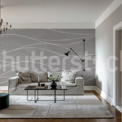 Tapet gri cu design ondulat într-un living elegant