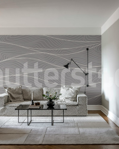 Tapet gri cu design ondulat într-un living elegant