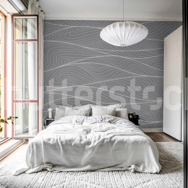 Tapet gri cu design ondulat într-un living elegant