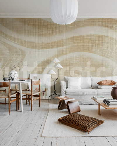 Tapet bej cu linii fluide într-un living modern