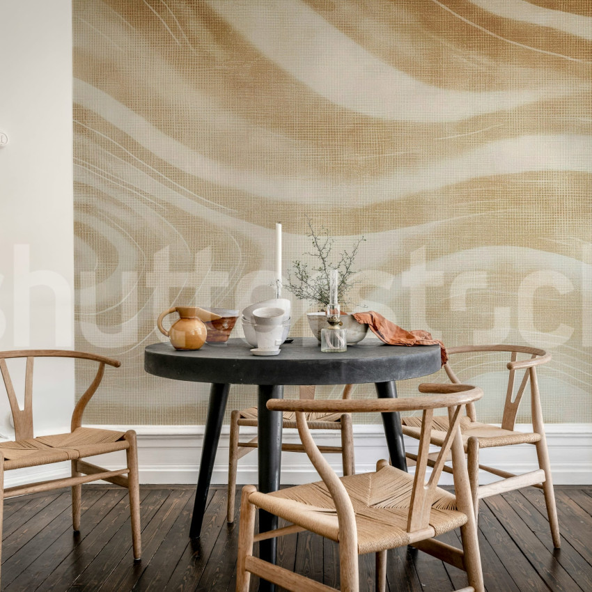 Tapet verde cu linii ondulate în living modern