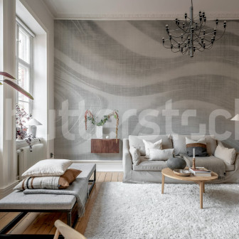 Tapet cu linii oceanice gri într-un living modern