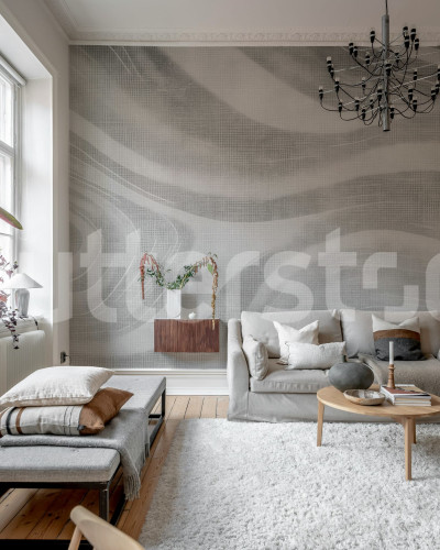 Tapet cu linii oceanice gri într-un living modern