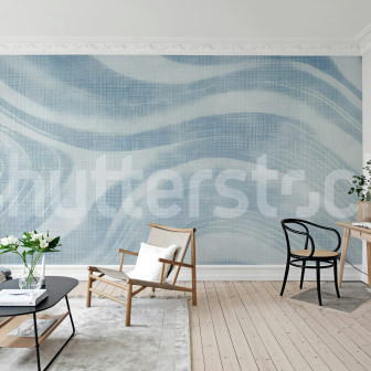Tapet cu model abstract albastru în living modern