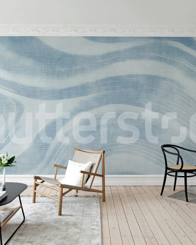Tapet cu model abstract albastru în living modern
