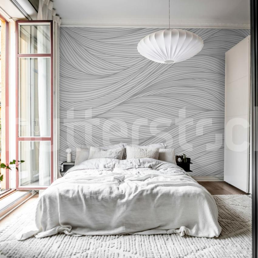 Tapet bej cu linii fluide într-un living modern