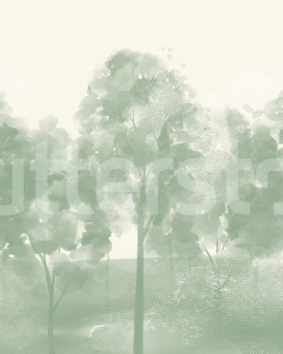 Fototapet cu pădure verde într-un living elegant