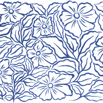 Dormitor cu fototapet floral albastru