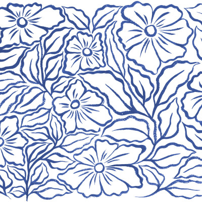 Dormitor cu fototapet floral albastru