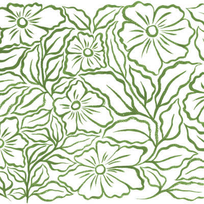 Tapet floral verde cu design stilizat în living