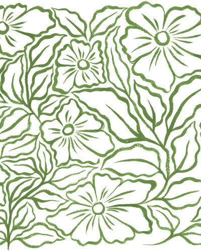 Tapet floral verde cu design stilizat în living