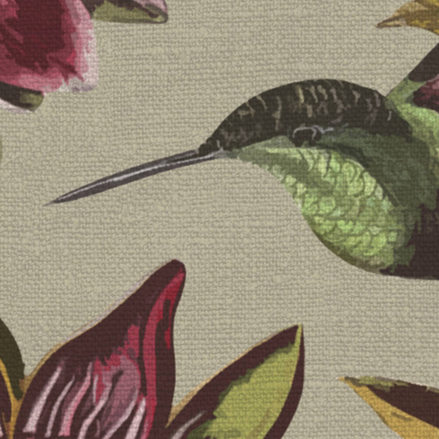 Tapet floral bej cu colibri