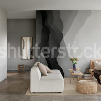 Tapet cu gradient vertical în nuanțe de gri într-un living modern