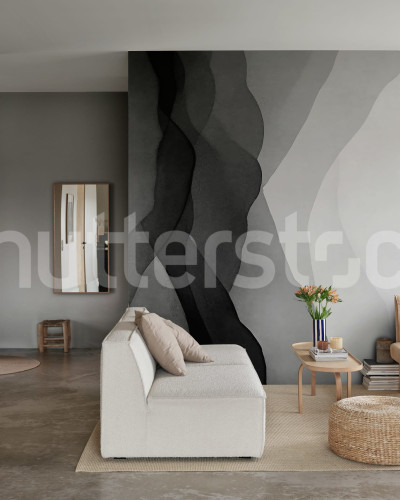 Tapet cu gradient vertical în nuanțe de gri într-un living modern