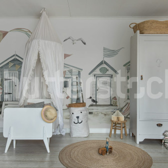 Fototapet cu cabane de plajă într-o cameră de copii