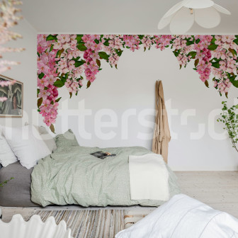 Fototapet floral roz cu ghirlande de flori