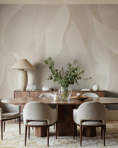 Tapet bej cu design abstract în sufragerie elegantă
