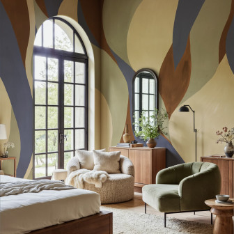 Fototapet abstract cu flăcări de catifea în tonuri maro într-un dormitor