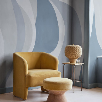 Fototapet abstract albastru în living modern