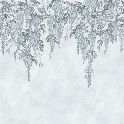 Dormitor decorat cu tapet floral albastru