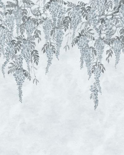 Dormitor decorat cu tapet floral albastru