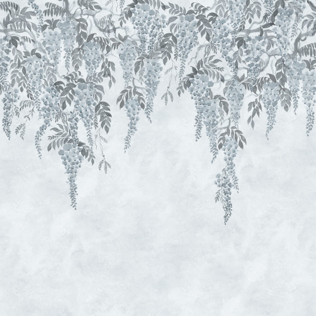 Dormitor decorat cu tapet floral albastru