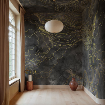 Tapet bej cu design abstract în camera amenajată