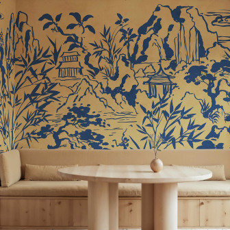 Fototapet cu design oriental în nuanțe de galben și albastru