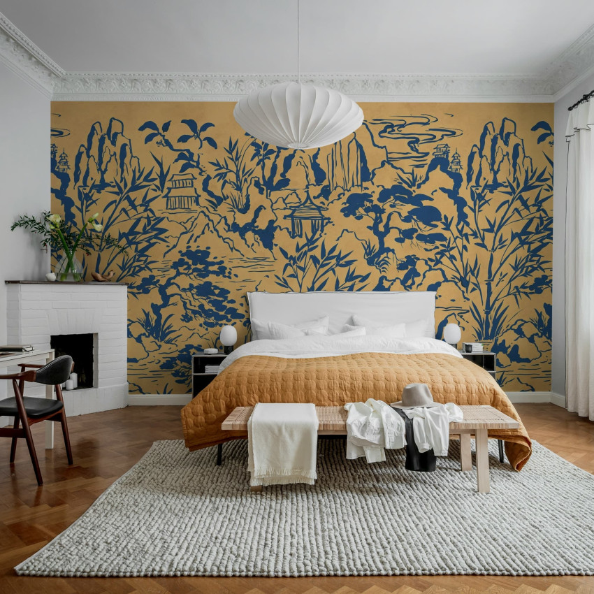 Fototapet maro cu design inspirat din natură într-un interior modern