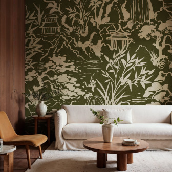 Fototapet verde cu peisaj oriental