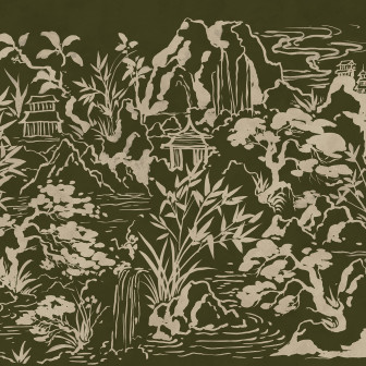 Fototapet verde cu peisaj oriental