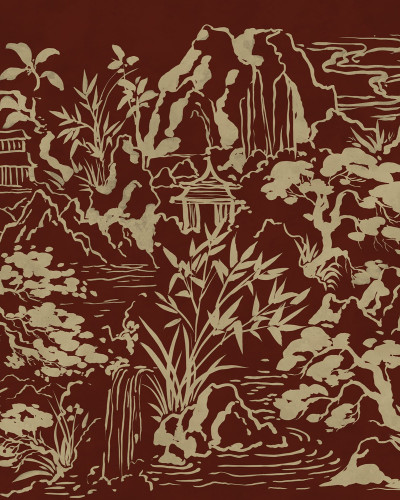 Tapet burgundy cu design oriental stilizat