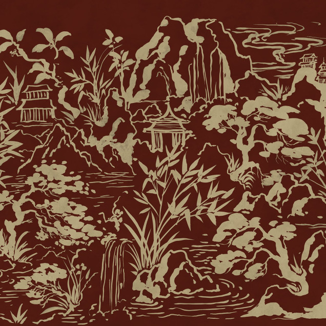 Tapet burgundy cu design oriental stilizat