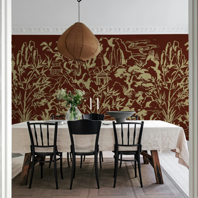 Tapet burgundy cu design oriental stilizat