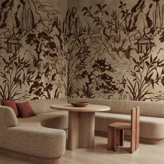 Fototapet maro cu design inspirat din natură într-un interior modern