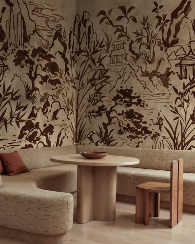Fototapet maro cu design inspirat din natură într-un interior modern