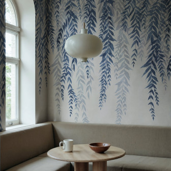 Fototapet cu frunze albastre stilizate