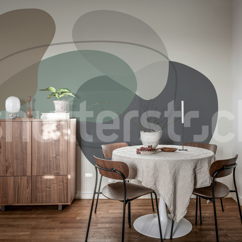 Tapet bej cu design abstract într-un dormitor elegant