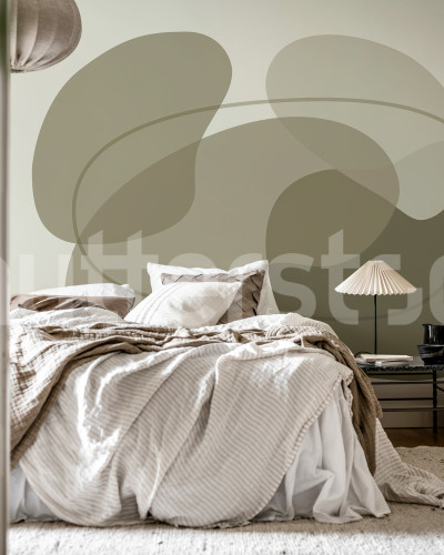 Tapet bej cu design abstract într-un dormitor elegant