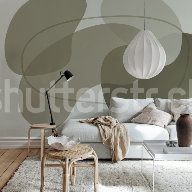 Tapet bej cu design abstract într-un dormitor elegant