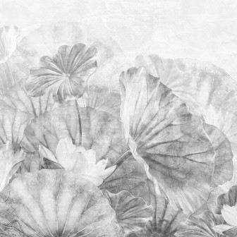 Fototapet cu frunze de lotus gri într-un interior modern