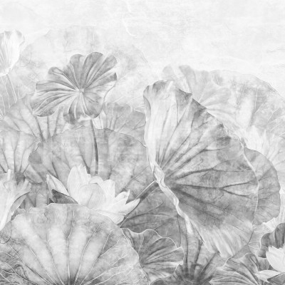 Fototapet cu frunze de lotus gri într-un interior modern