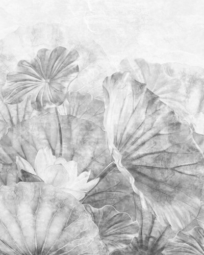 Fototapet cu frunze de lotus gri într-un interior modern