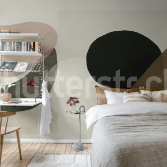 Tapet abstract cu forme moderne într-un dormitor