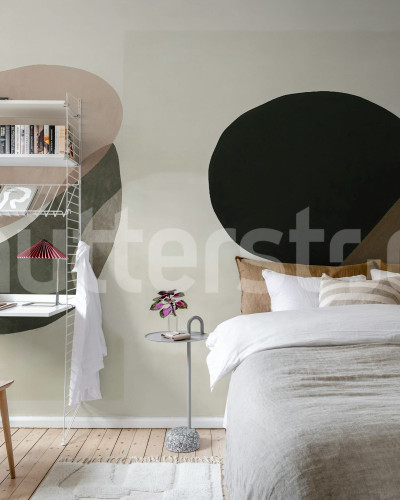 Tapet abstract cu forme moderne într-un dormitor