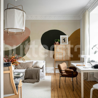 Tapet abstract cu forme moderne în nuanțe de bej, design interior