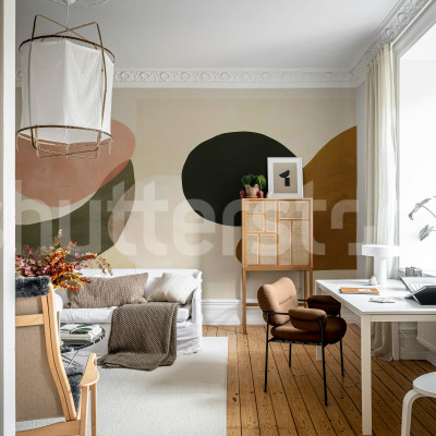 Tapet abstract cu forme moderne în nuanțe de bej, design interior